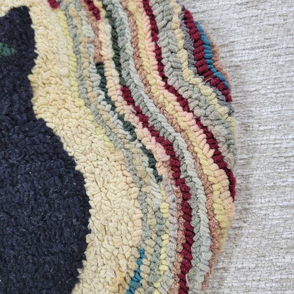 VTG Black Cat Fays Garret Seat Cushion Rug Round Hand Hook Loop Signed Folk Art - Picture 5 of 16